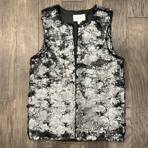 BCBG Faix Fur Silver Metallic Vest size M